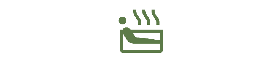 Icon of a person relaxing in a hot tub with steam rising.