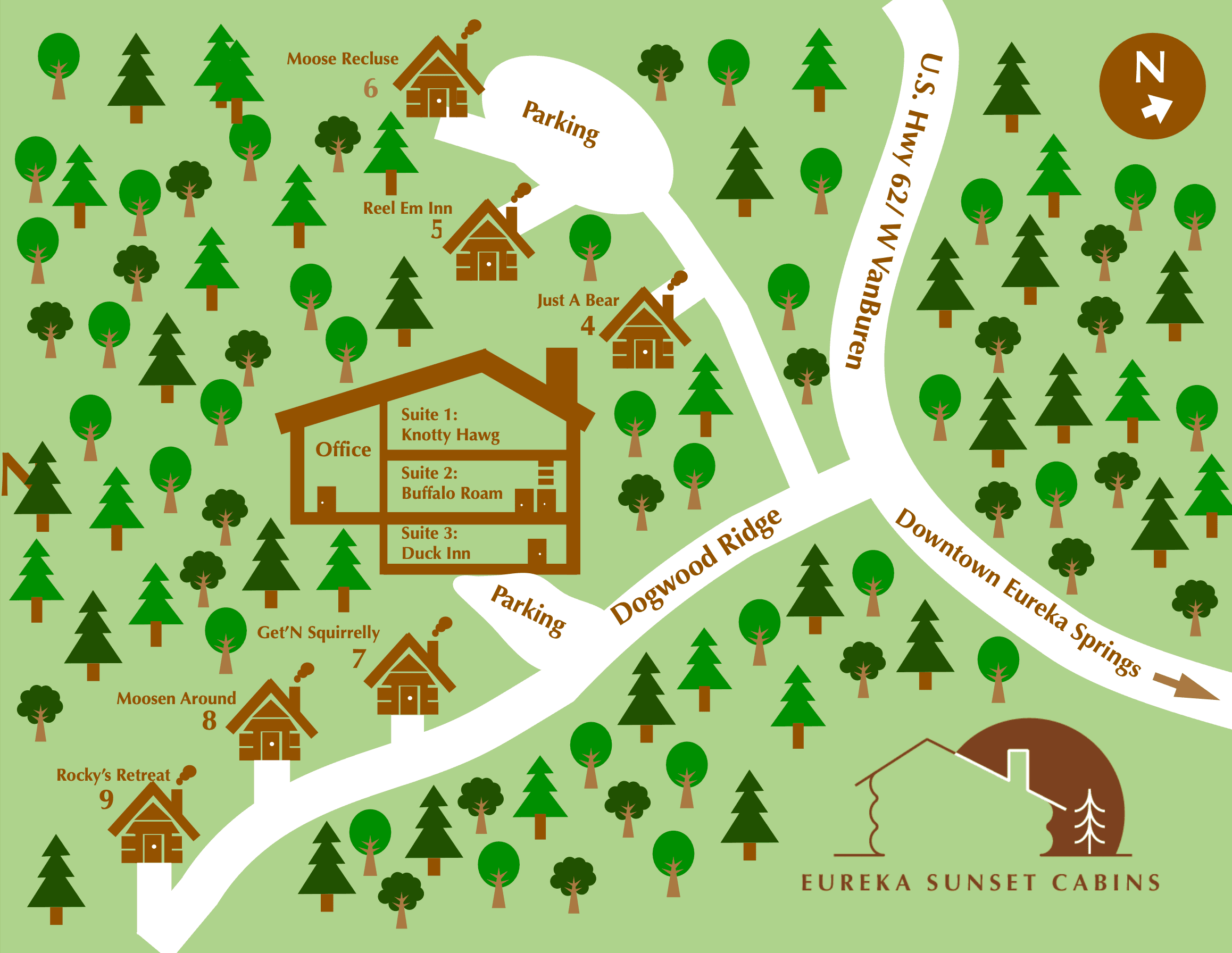 Eureka Sunset Cabins Map Overview
